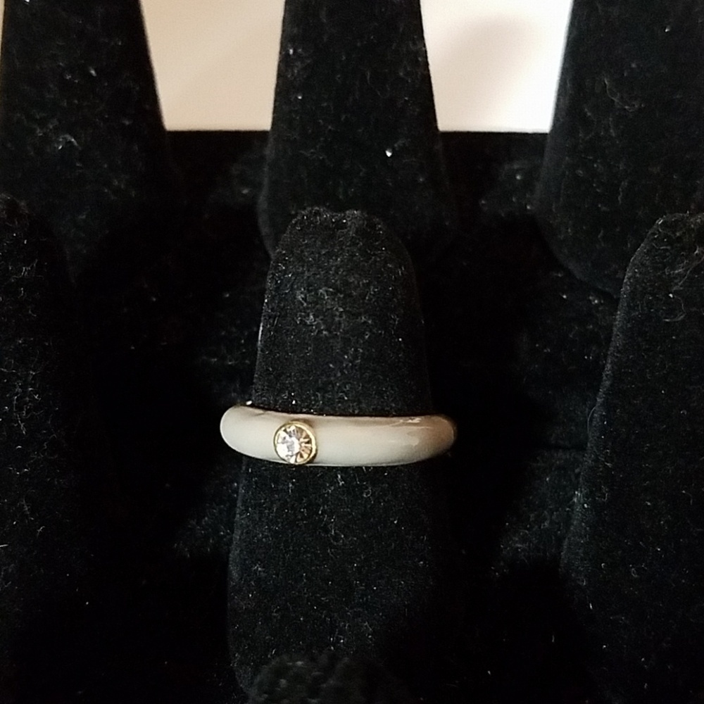 Gray Enamel Coated Silver Stone Tone Size 7.5